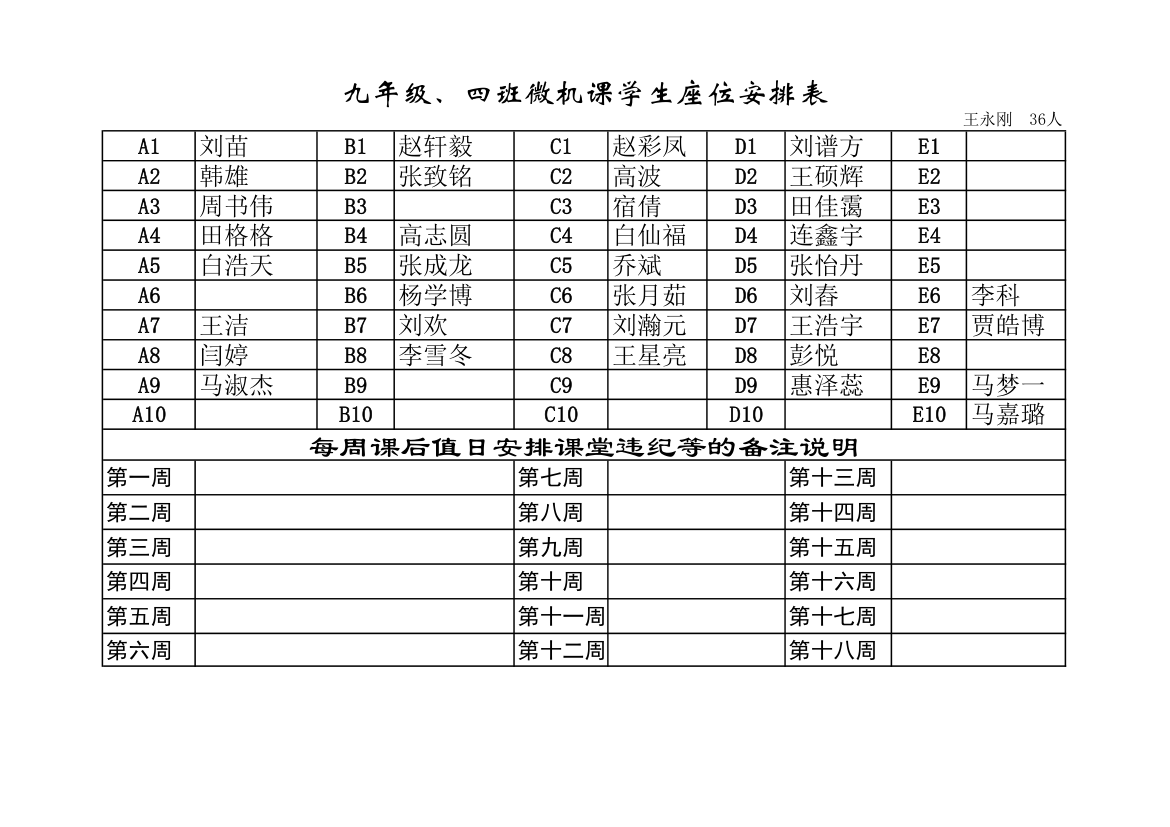 学生座位安排表2017.9