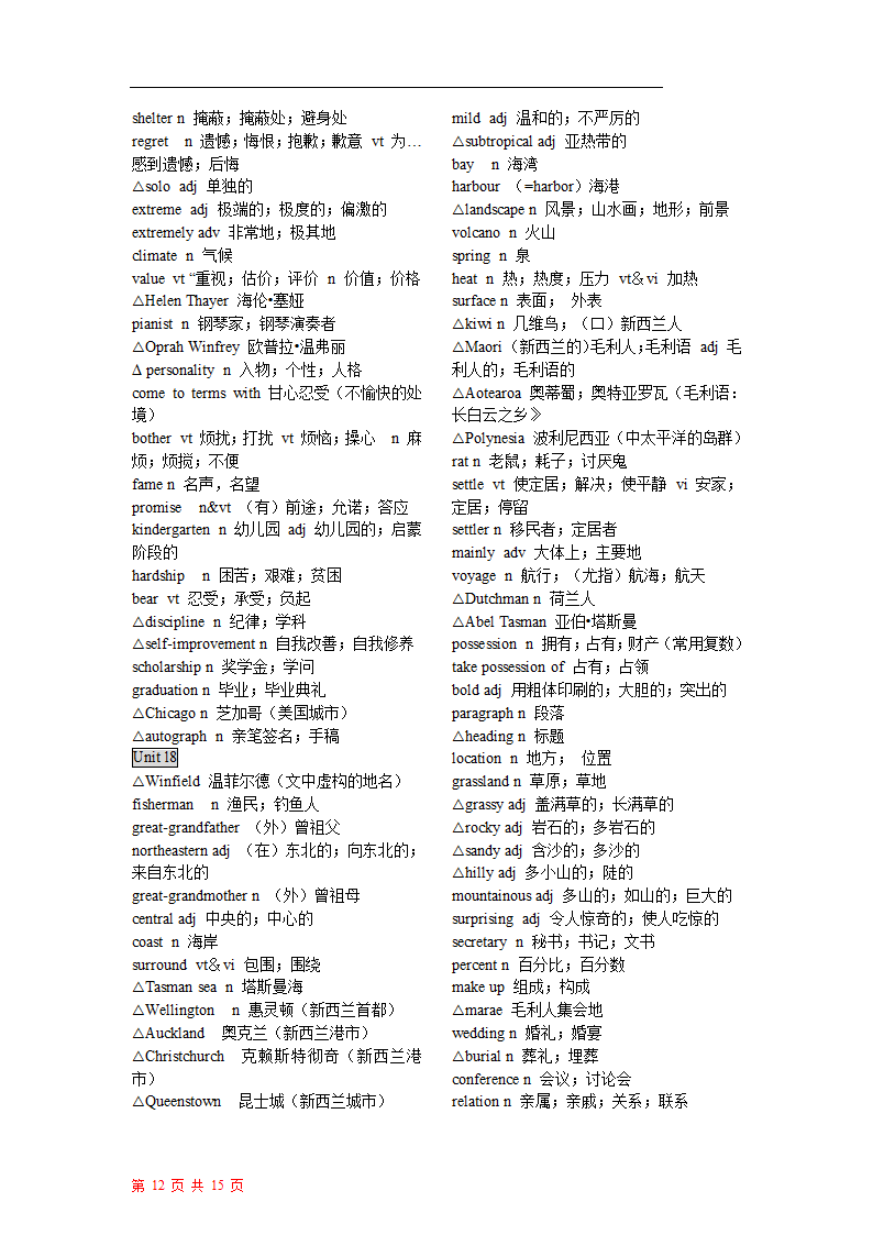 高一英语单词表第12页