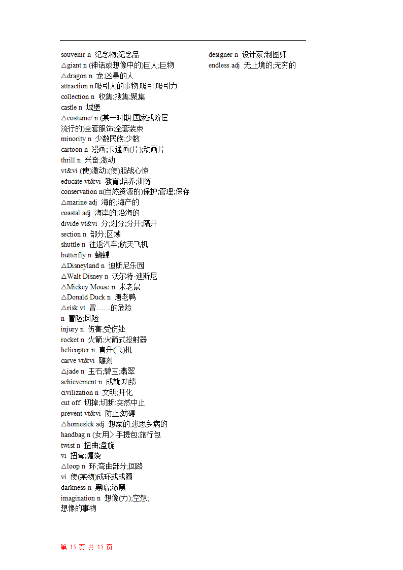 高一英语单词表第15页