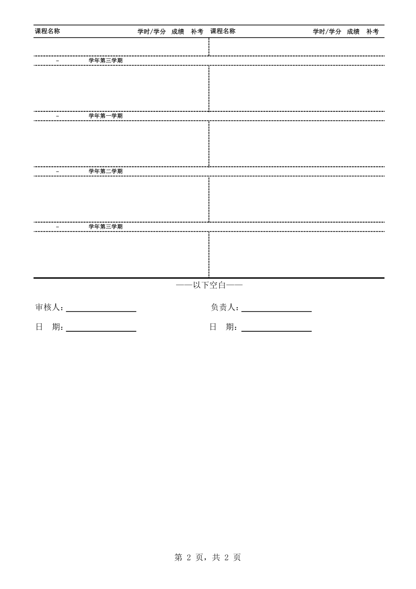 厦门大学出国成绩单(中文版)第2页