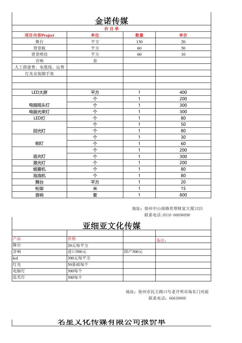 灯光设备报价单第2页