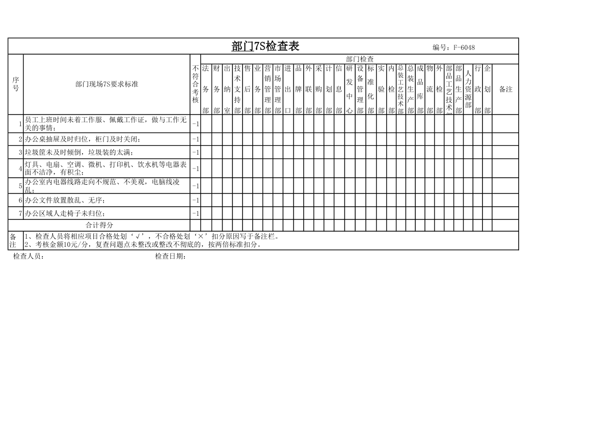 部门7S检查表