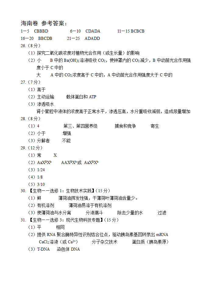 2011年高考理综生物试卷及答案(海南卷)第8页