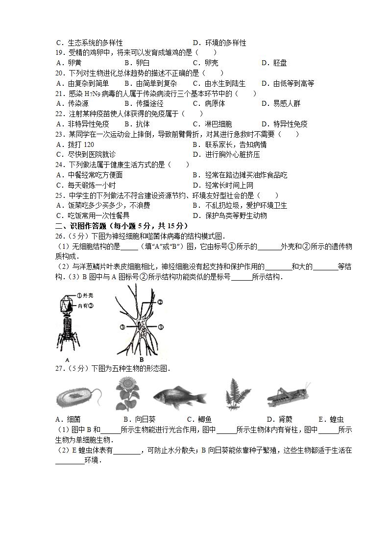 2013长沙中考生物试卷第2页