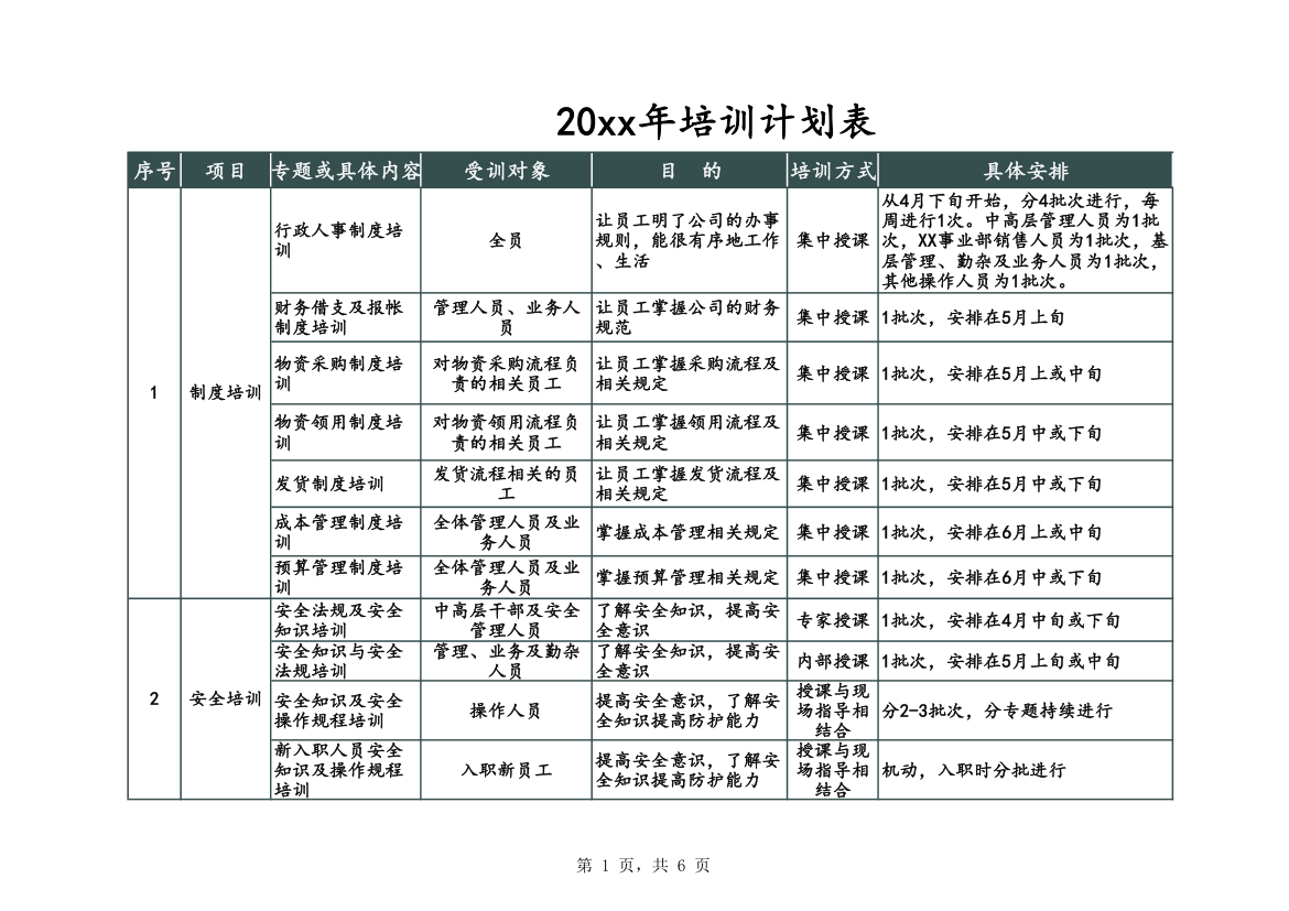 公司年度培训计划表.xls第1页