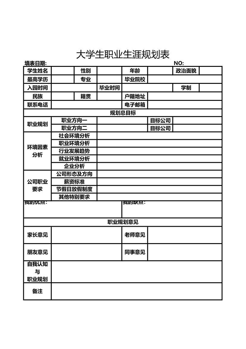 大学生职业生涯规划表.xlsx