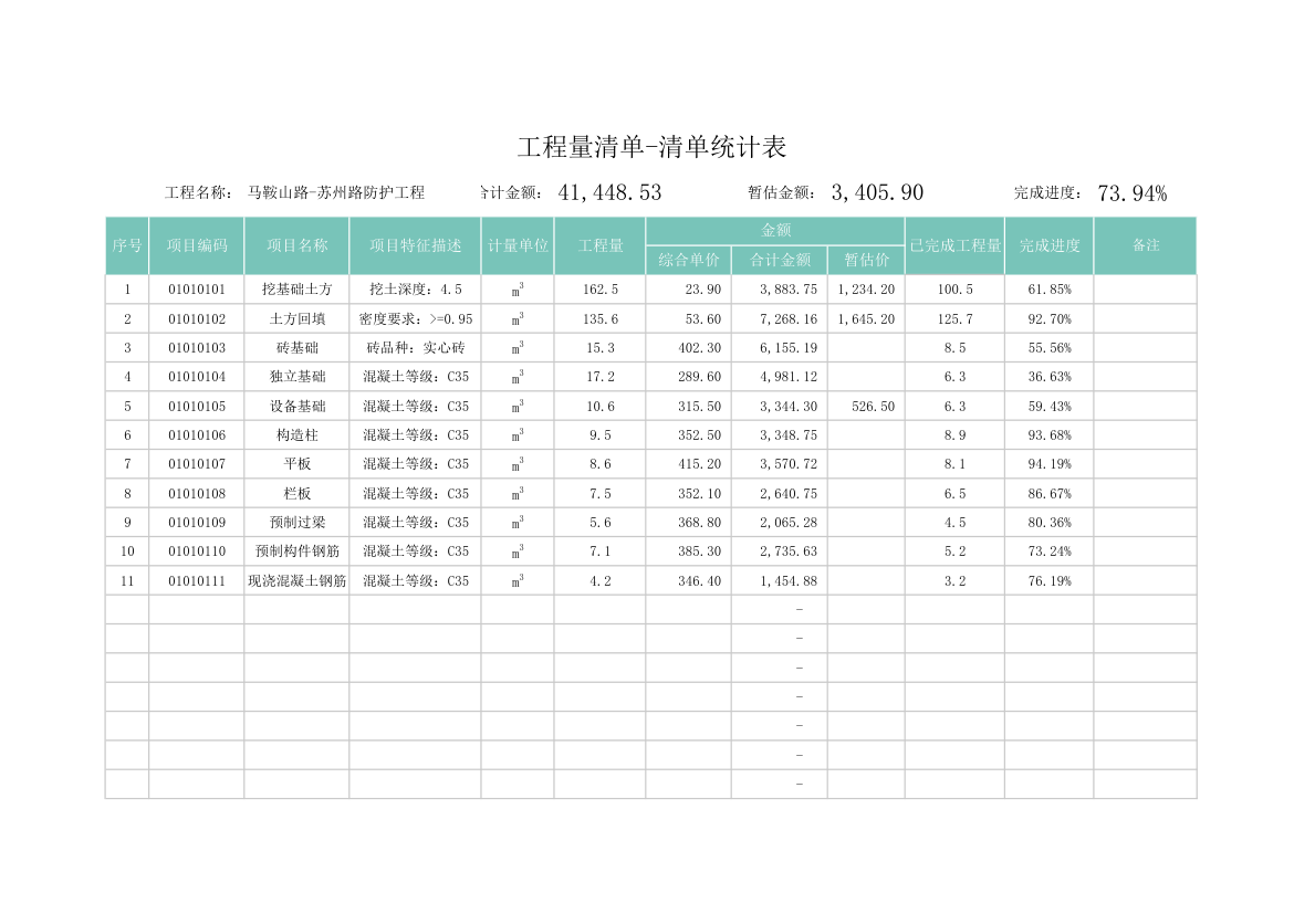 工程量清单-工程量清单统计表.xlsx