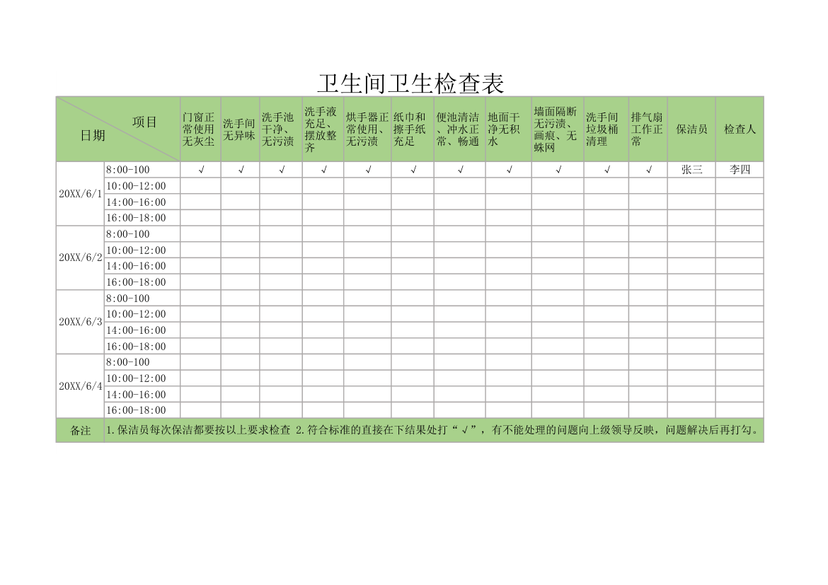 卫生间卫生检查表.xlsx第1页