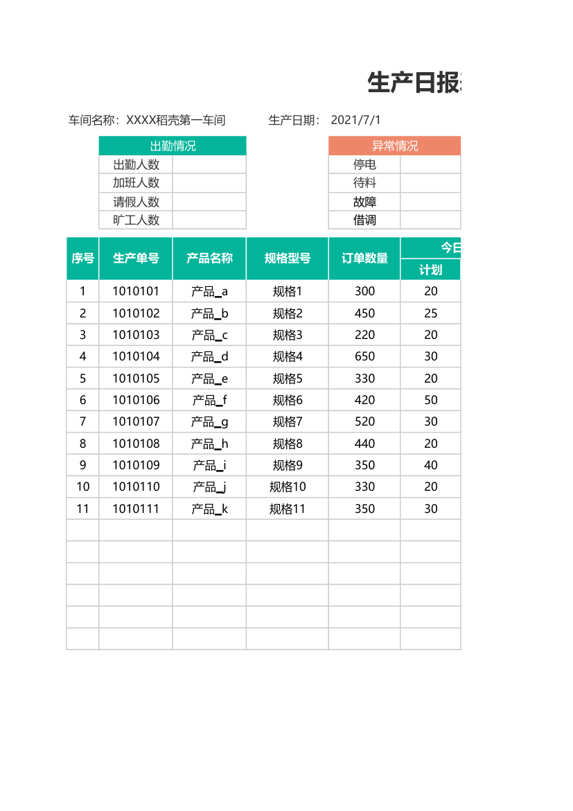 生产日报表-自动计算.xlsx第1页