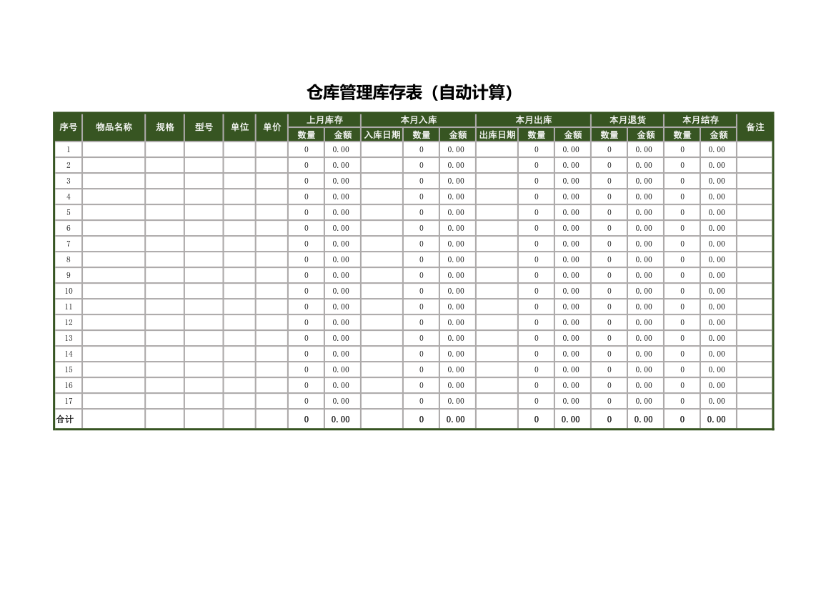 仓库管理库存表（自动计算）.xls第1页