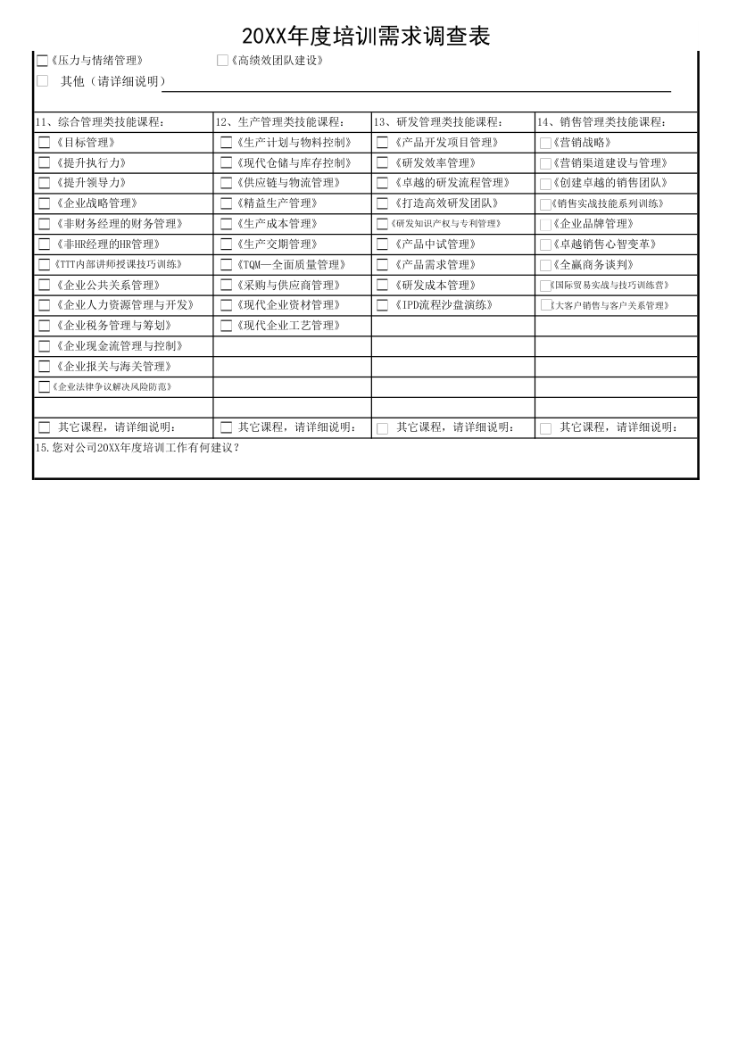 20XX年度培训需求调查表.xlsx第2页