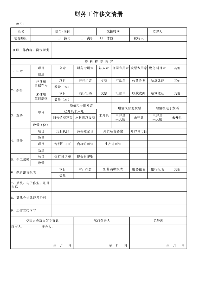 财务工作交接表.xlsx第1页