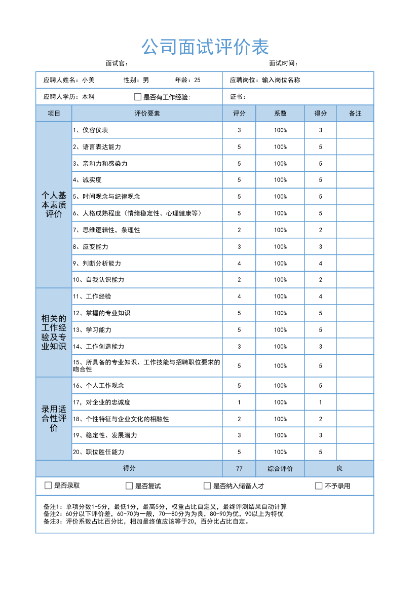 公司面试评估评价表.xlsx