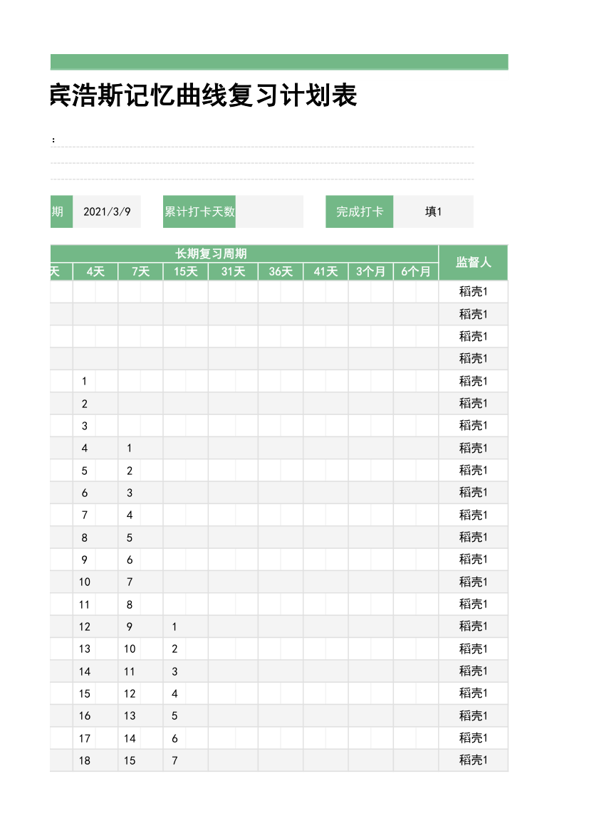 学习计划表-艾宾浩斯记忆复习法.xlsx第3页