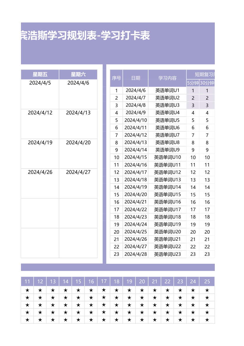 艾宾浩斯学习规划表-学习打卡表.xlsx第3页