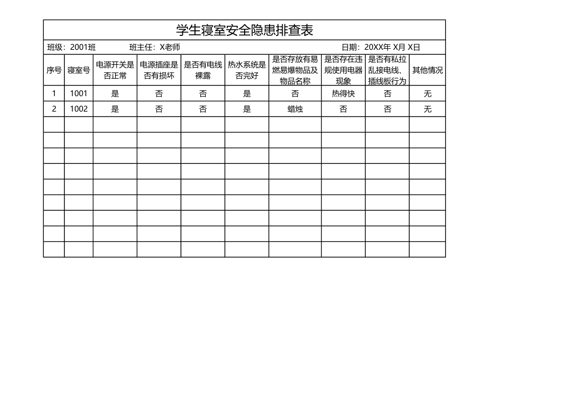 学生寝室安全隐患排查表.xlsx第1页