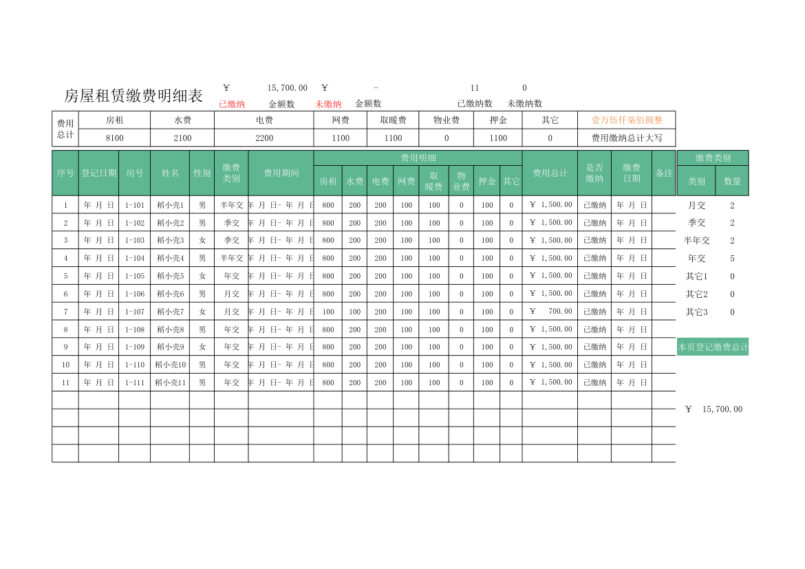 房屋租赁缴费明细表.xlsx第1页