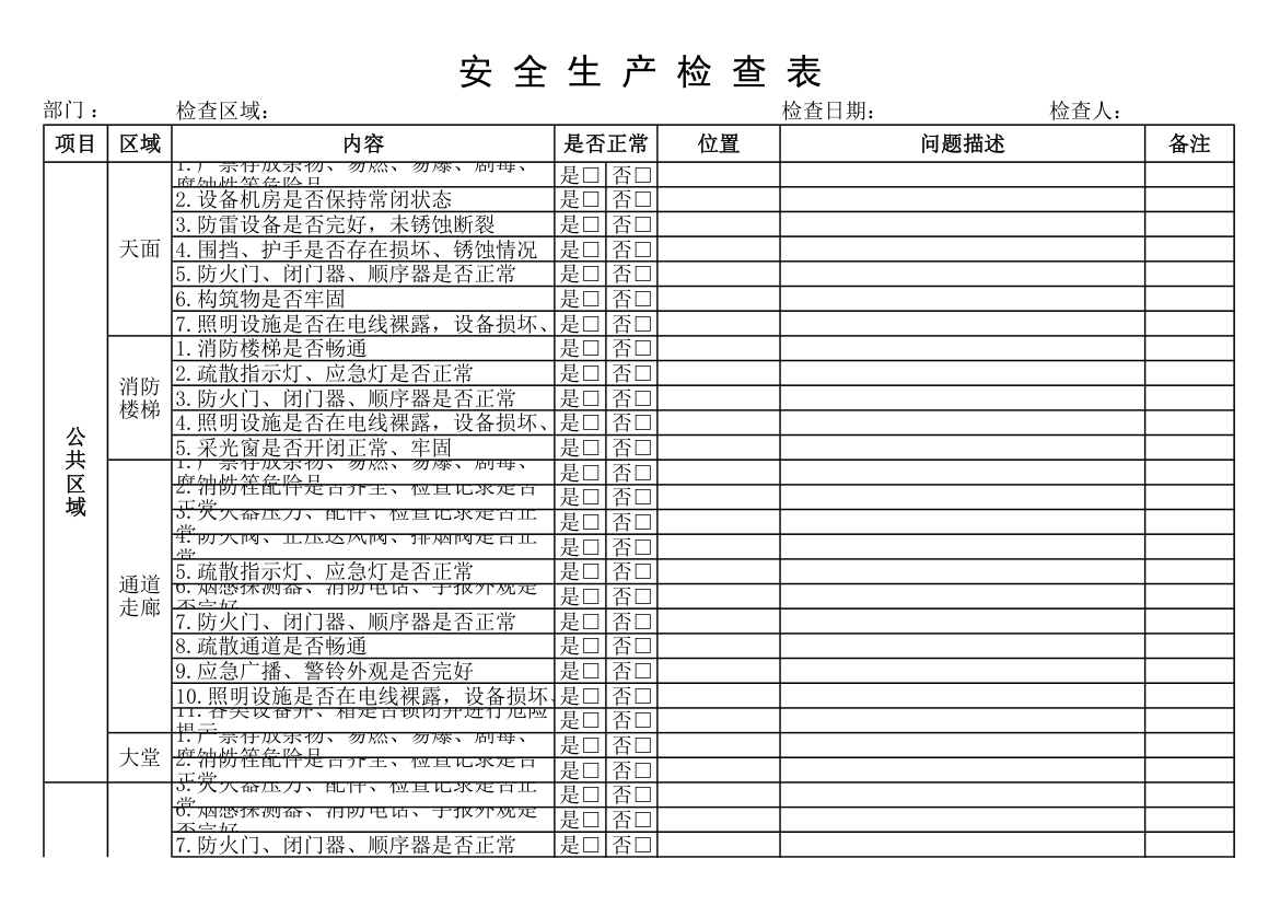 物业公司安全生产检查情况登记表.xlsx