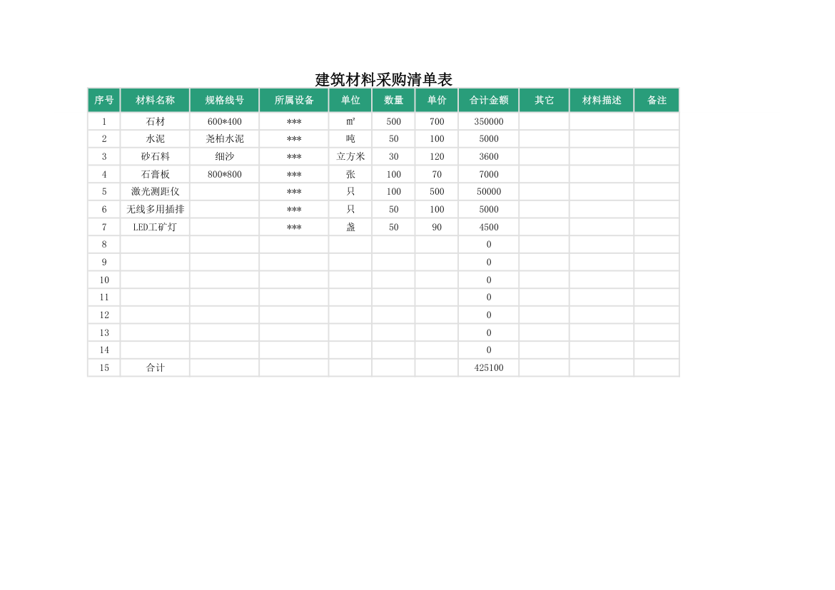 建筑材料采购清单表.xlsx