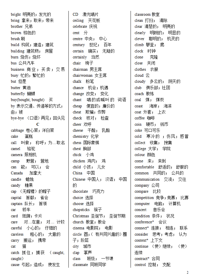 英语中考必考单词第2页