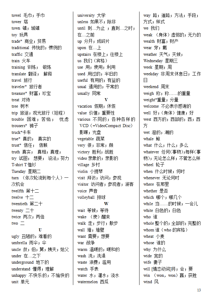 英语中考必考单词第13页