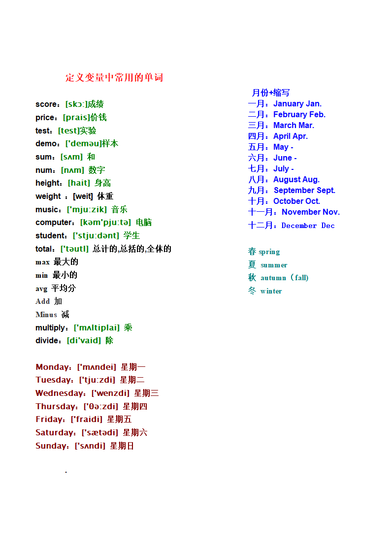 JAVA常用英语单词第3页