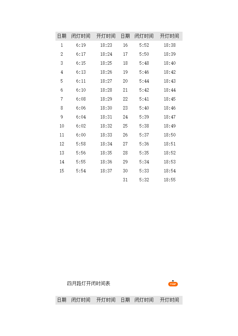 北京路灯开闭时间表第3页