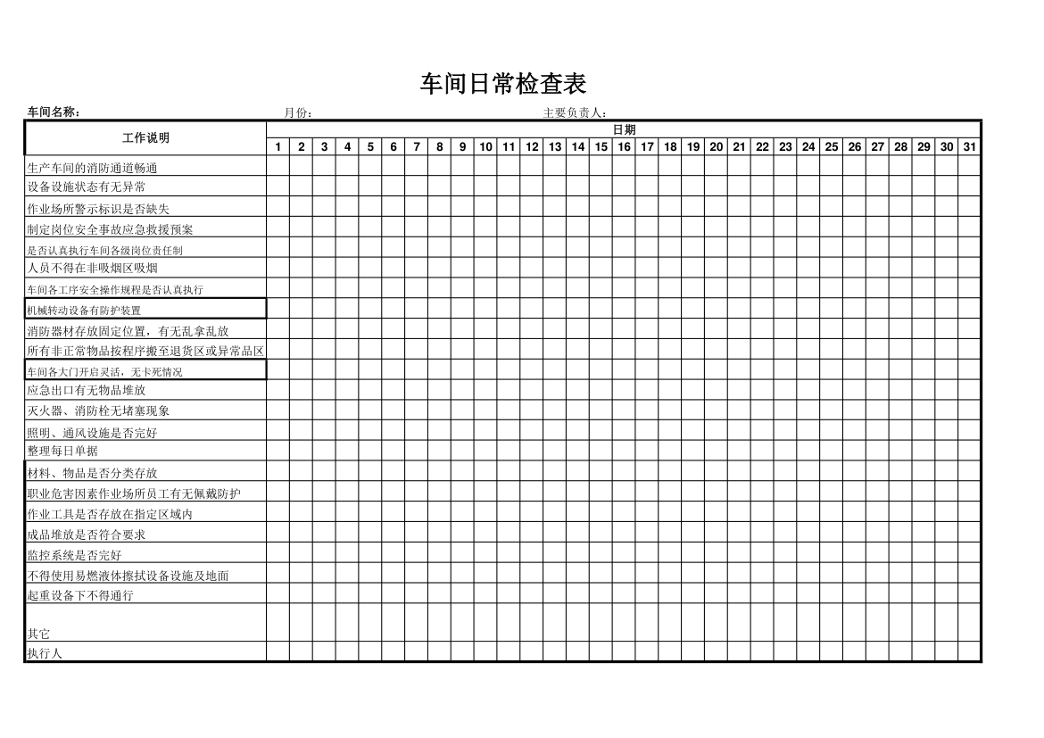 车间日常检查表第1页