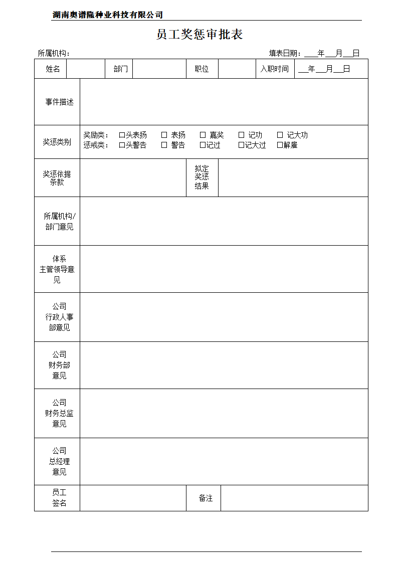 01-员工奖惩审批表