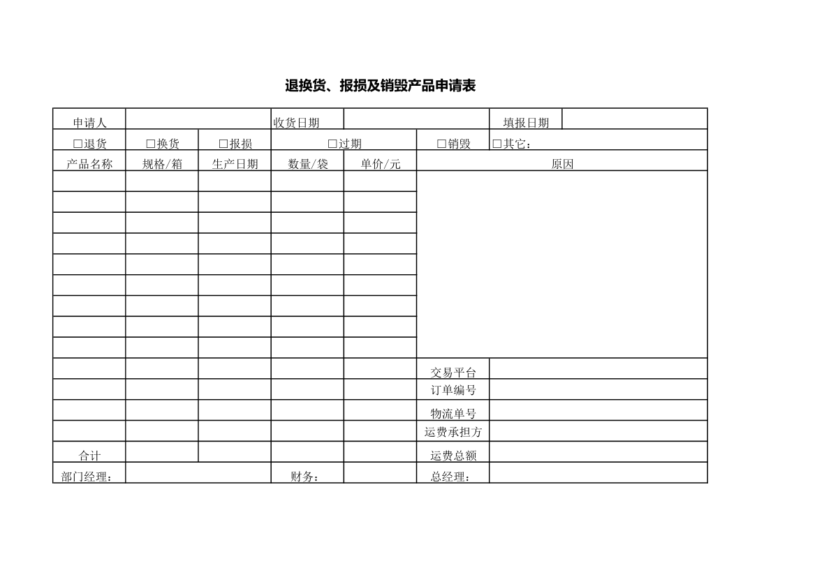 退换货申请表模板.xls第2页