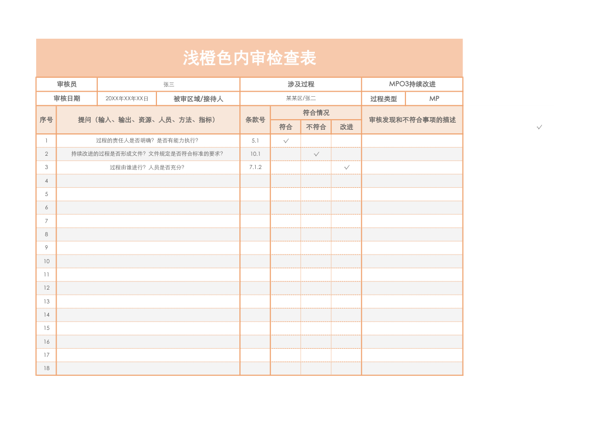 浅橙色内审检查表.xlsx第1页