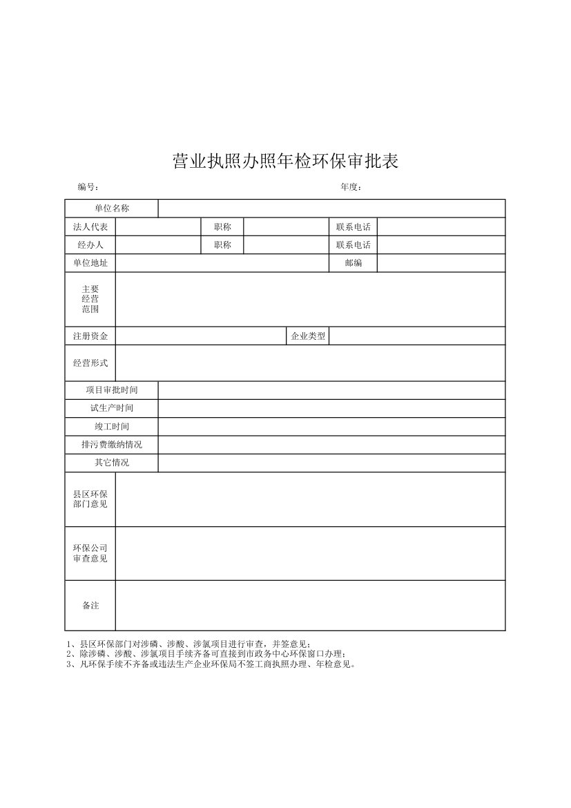 营业执照办照年检环保审批表.xlsx