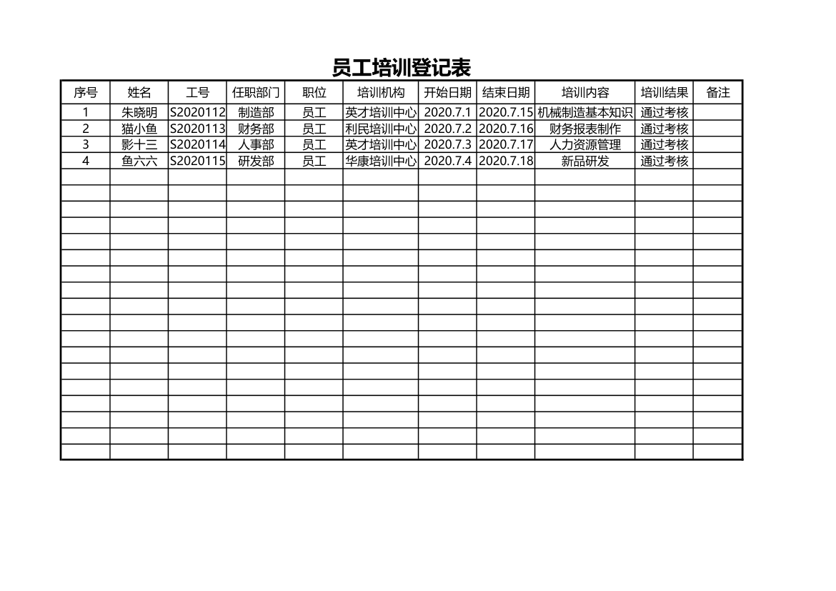 员工培训登记表.xlsx