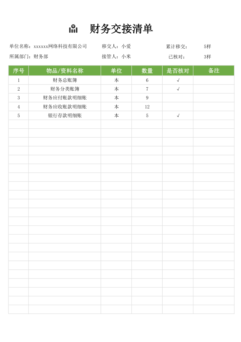 财务交接清单.xlsx第1页
