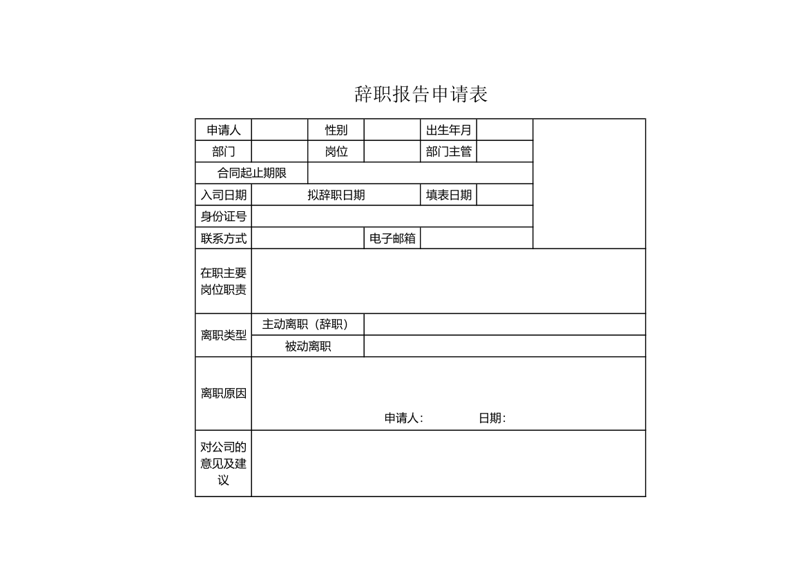 辞职报告申请表.xlsx