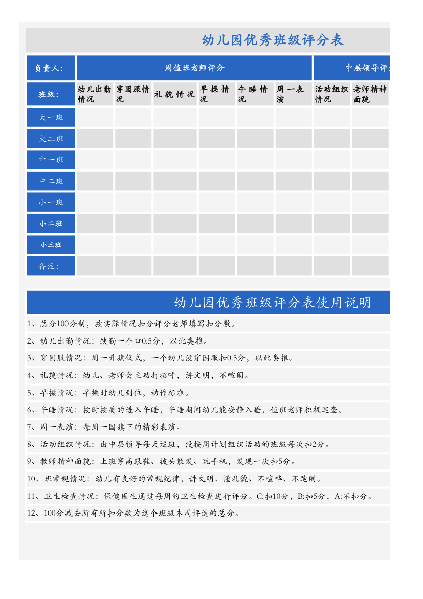 幼儿园优秀班级评分表.xlsx第1页