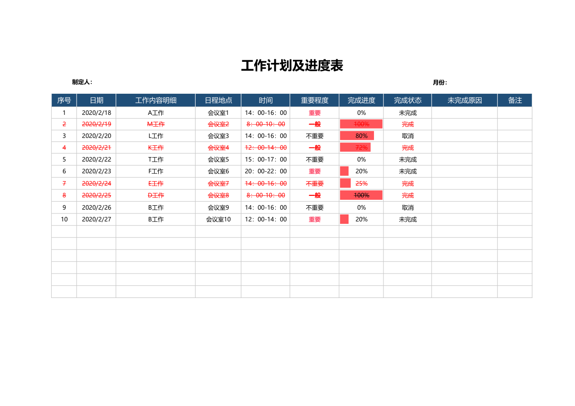 工作计划及进度管理表.xlsx第1页