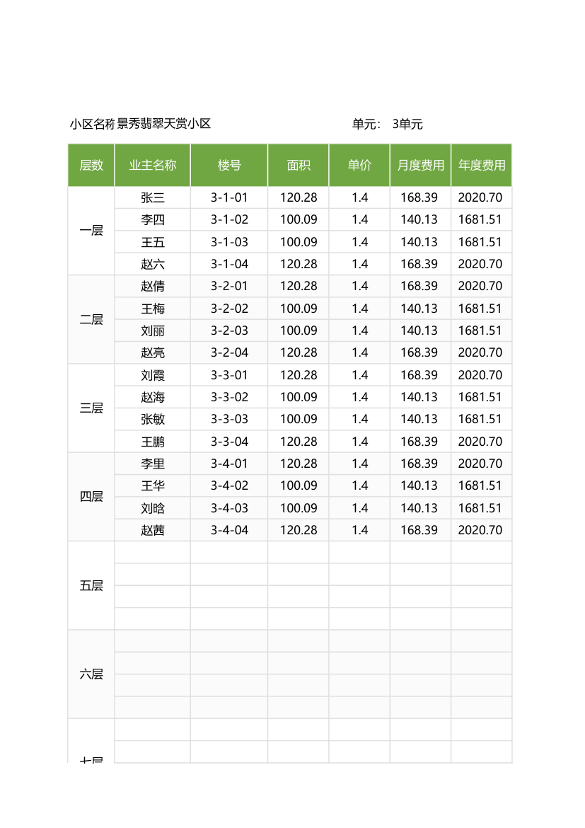 物业费用缴纳明细表.xlsx第1页