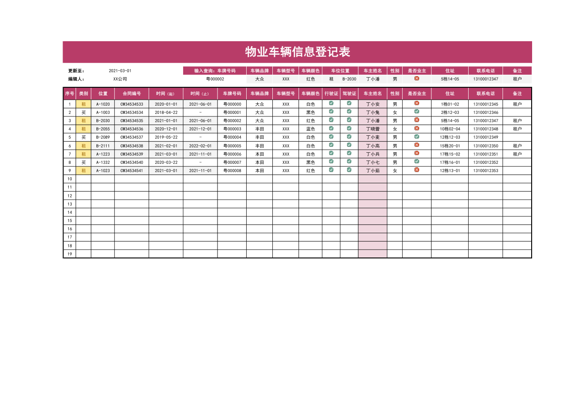 物业车辆信息登记表.xlsx第1页