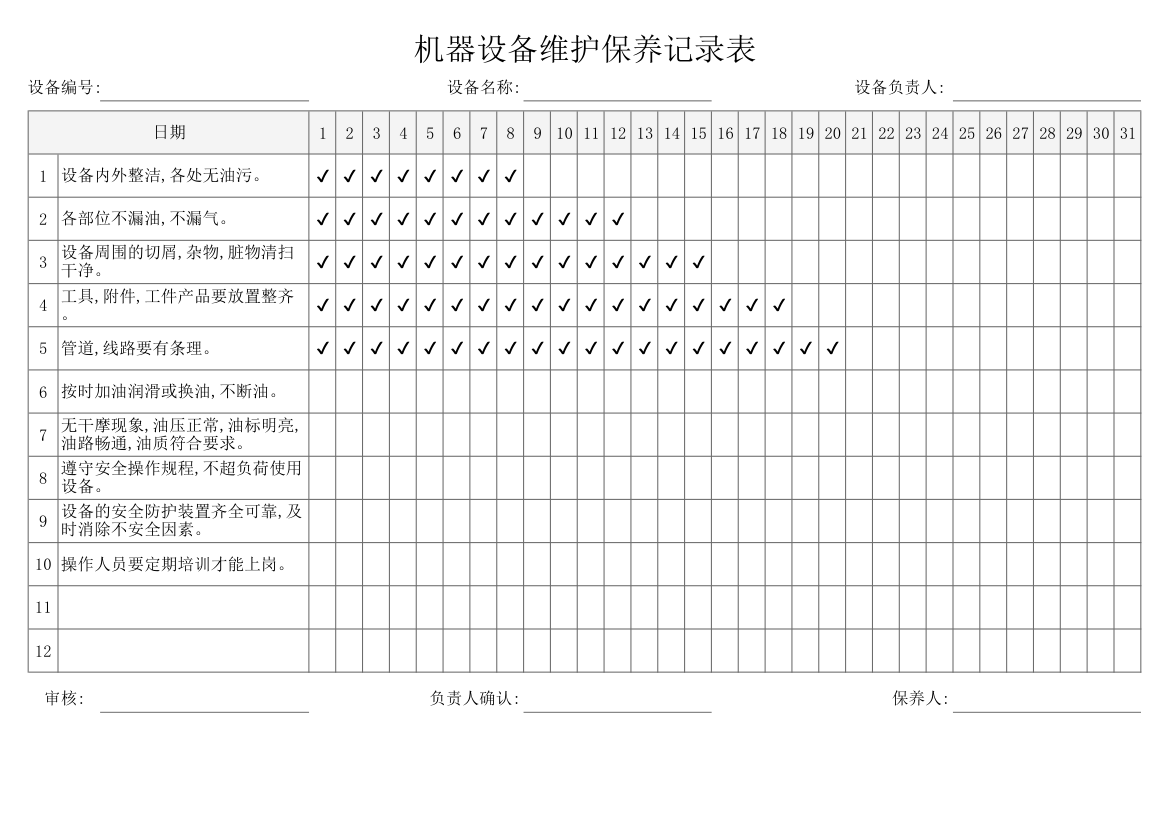 机器设备维护保养记录表.xlsx第1页