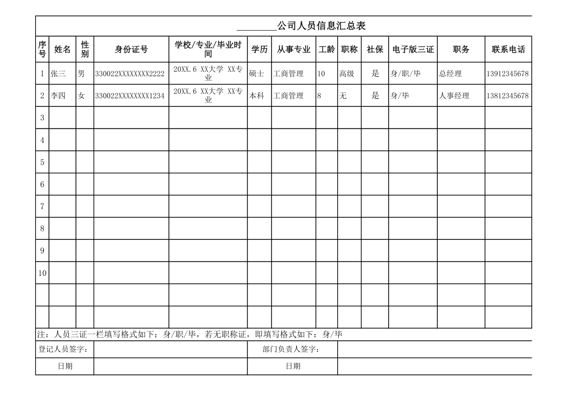 公司人员信息汇总表.xls第1页