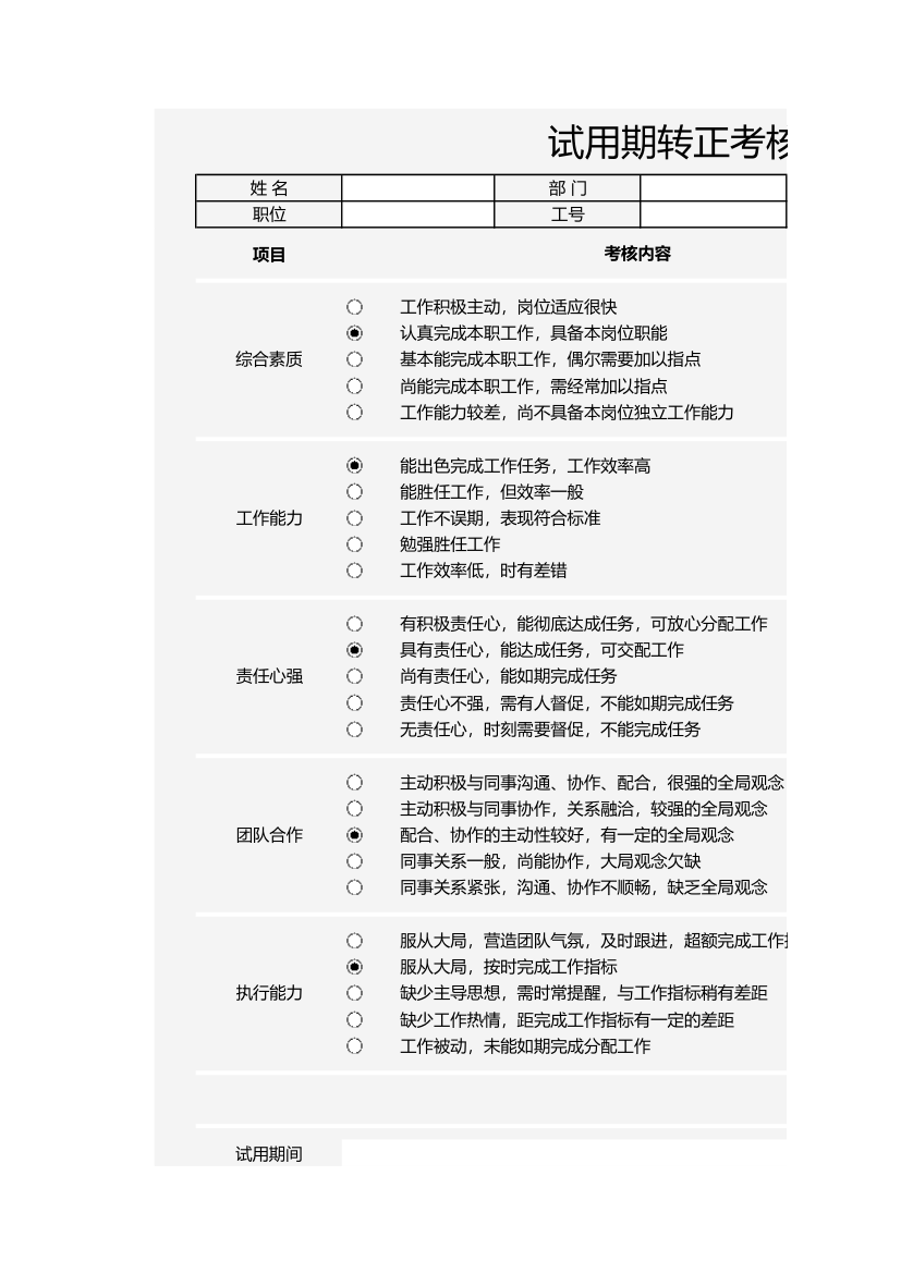 试用期转正考核表.xlsx第1页