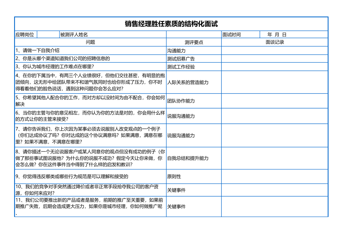 销售经理结构化面试.xls