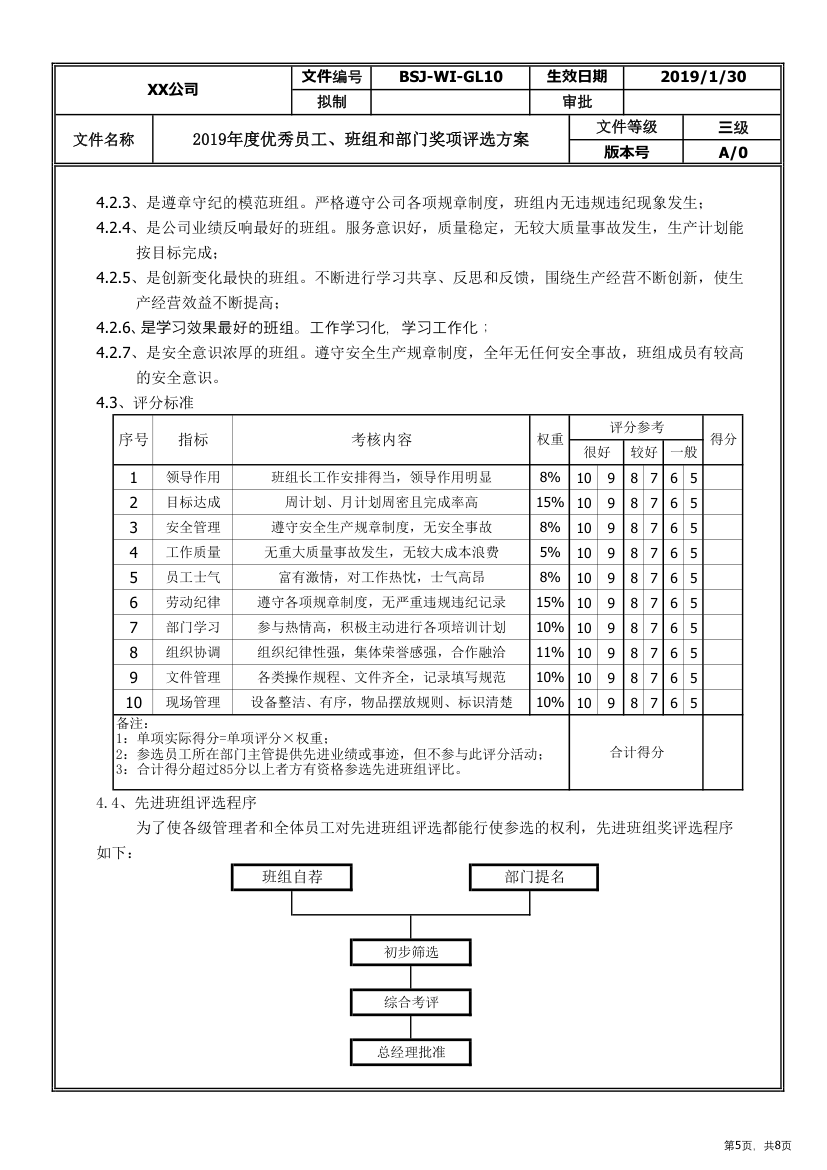 优秀员工、班组部门奖项评选方案.xlsx第5页