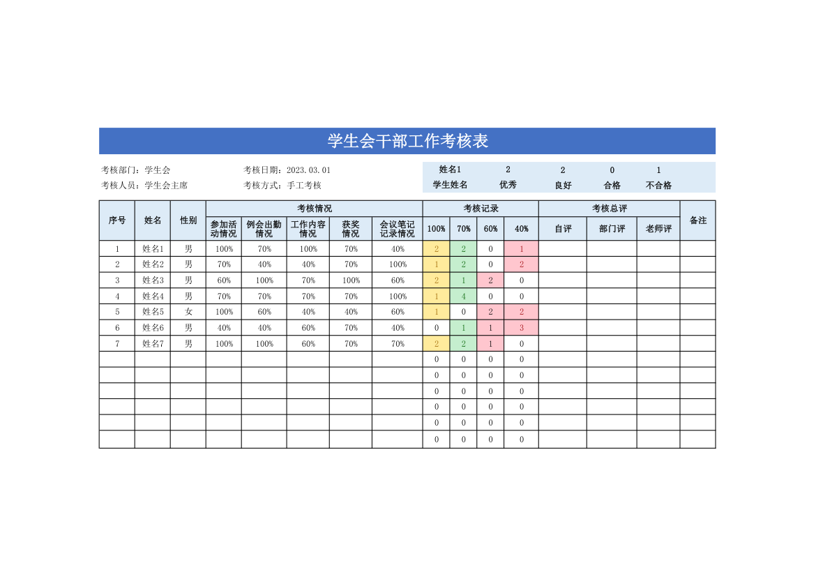 学生会干部工作考核表.xlsx