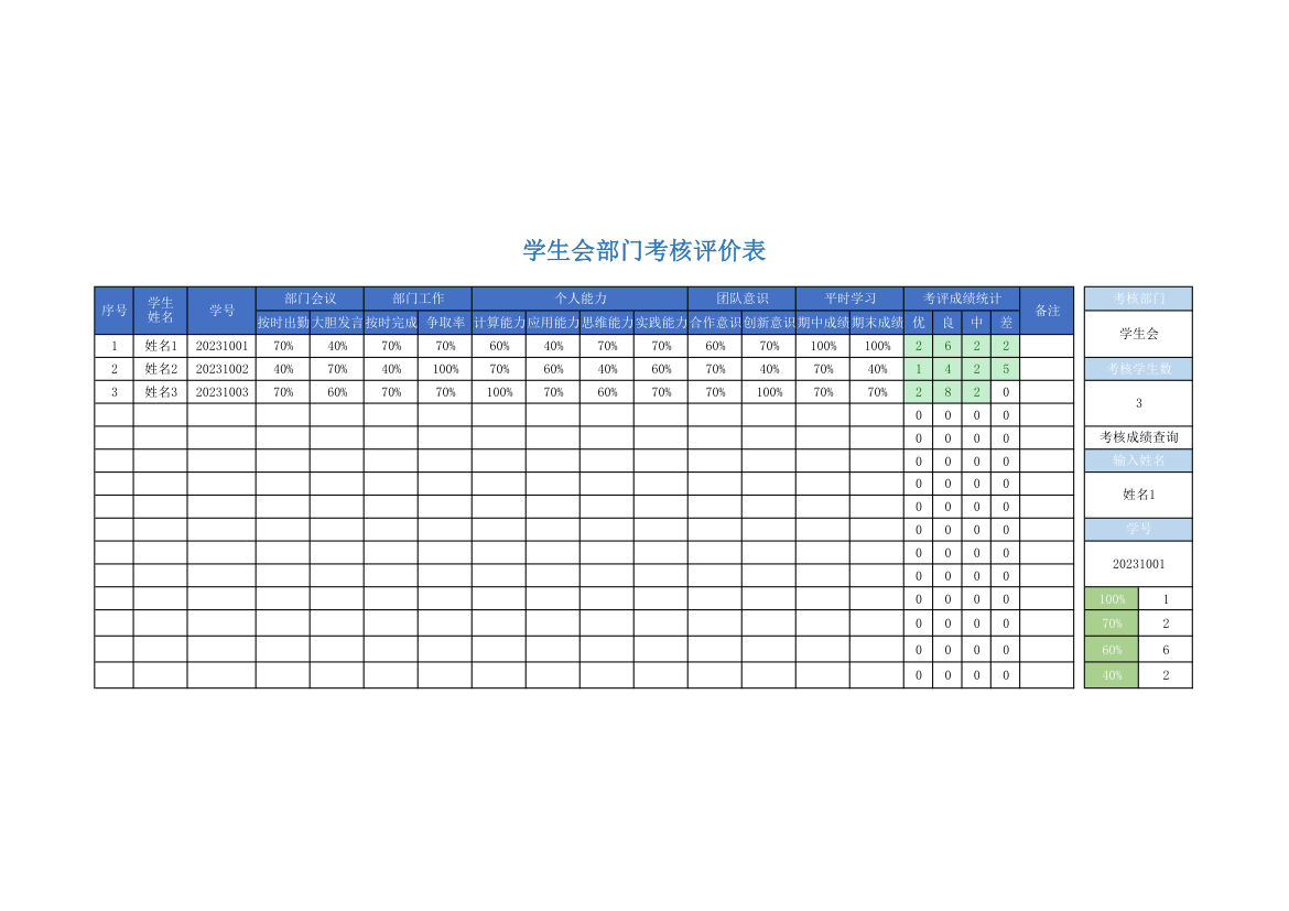 学生会部门考核评价表.xlsx