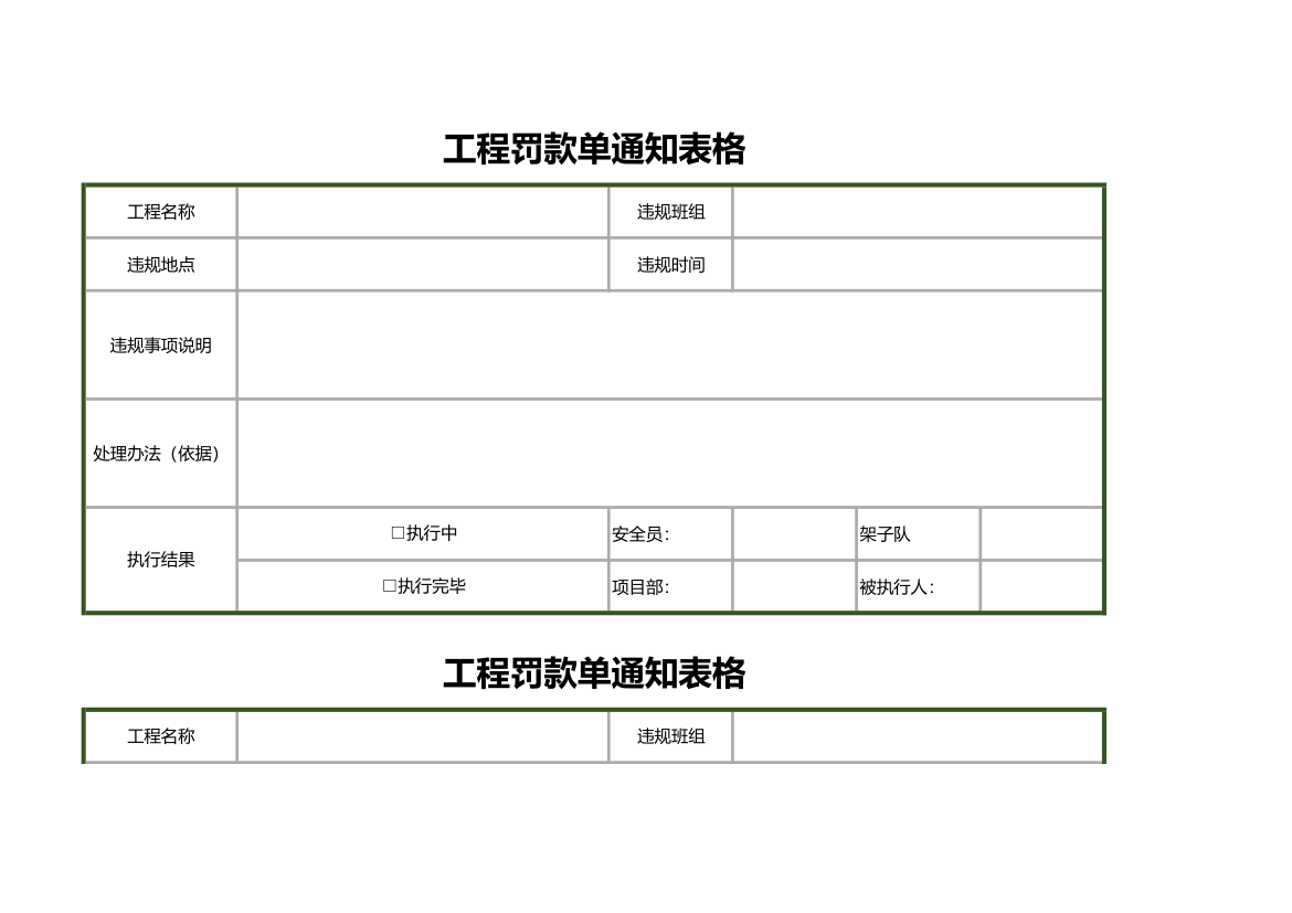 工程罚款单通知表格.xls