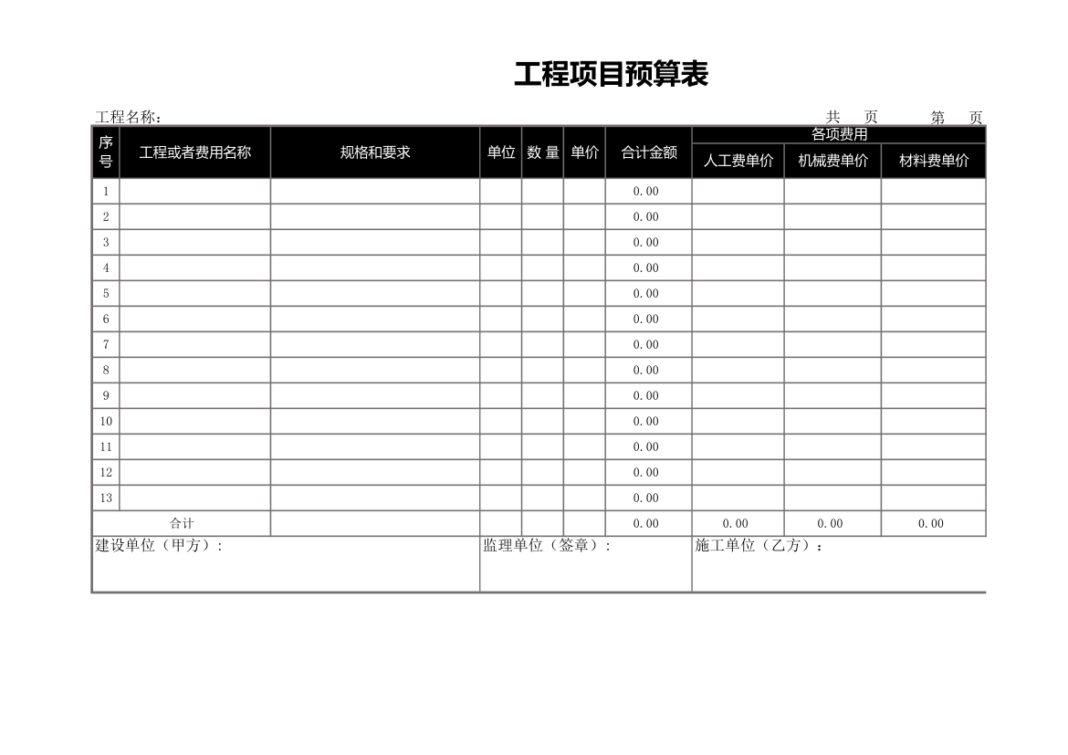 工程项目预算表-带公式.xls第1页