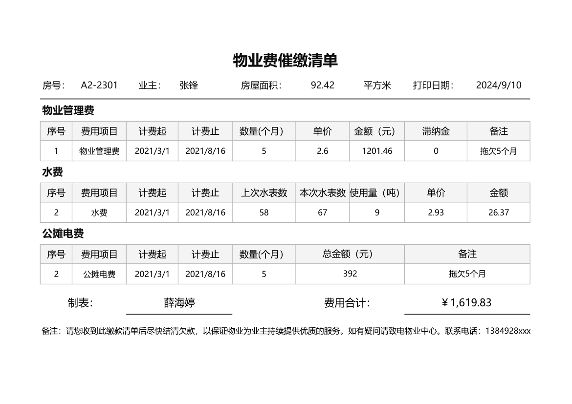 物业费催缴清单.xlsx