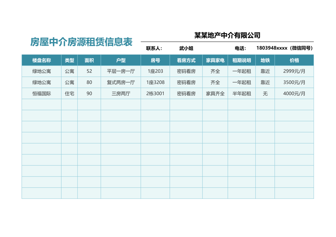 房屋中介房源租赁信息表.xlsx